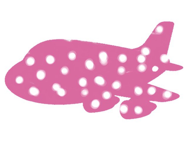 A pink airplane coloring page covered in dozens of small round windows dotted across the fuselage, wings and tail
