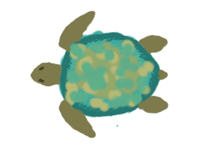 Sea turtle colored with soft blended greens