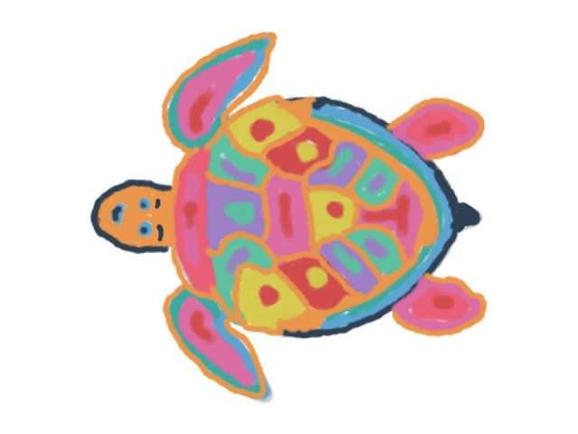 The same turtle template colored with a vibrant mosaic-patterned shell
